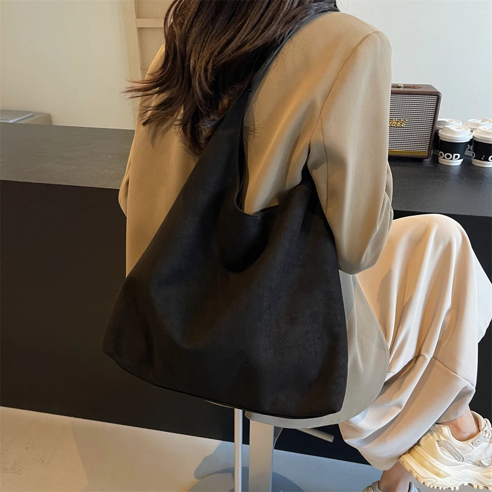 Chic suede slouch shoulder bag
