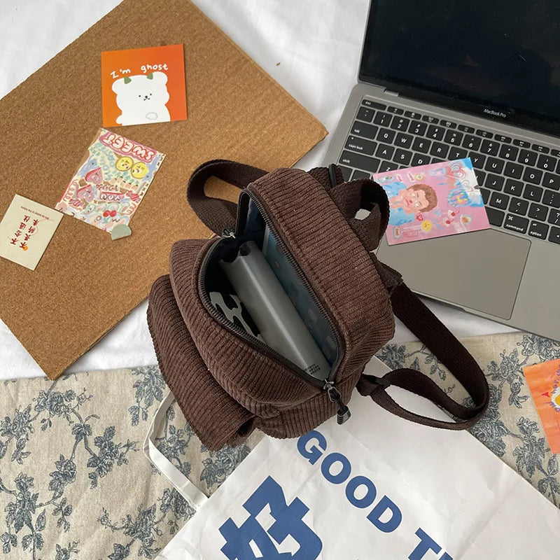 Mini corduroy backpack