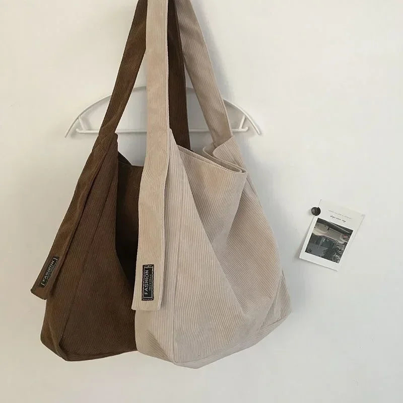Large capacity corduroy shoulder tote bag for daily use
