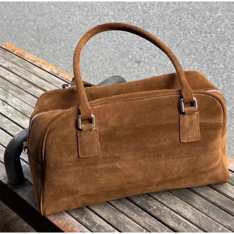 Large suede shoulder bag