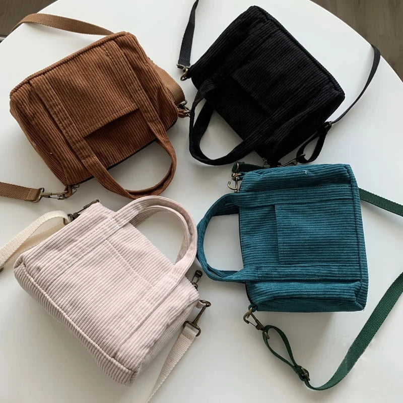 Corduroy purse with detachable shoulder strap