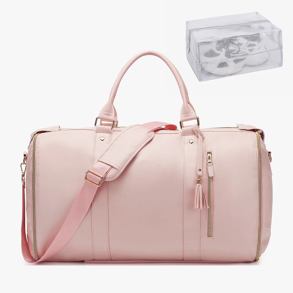 Large capacity leather duffle bag
