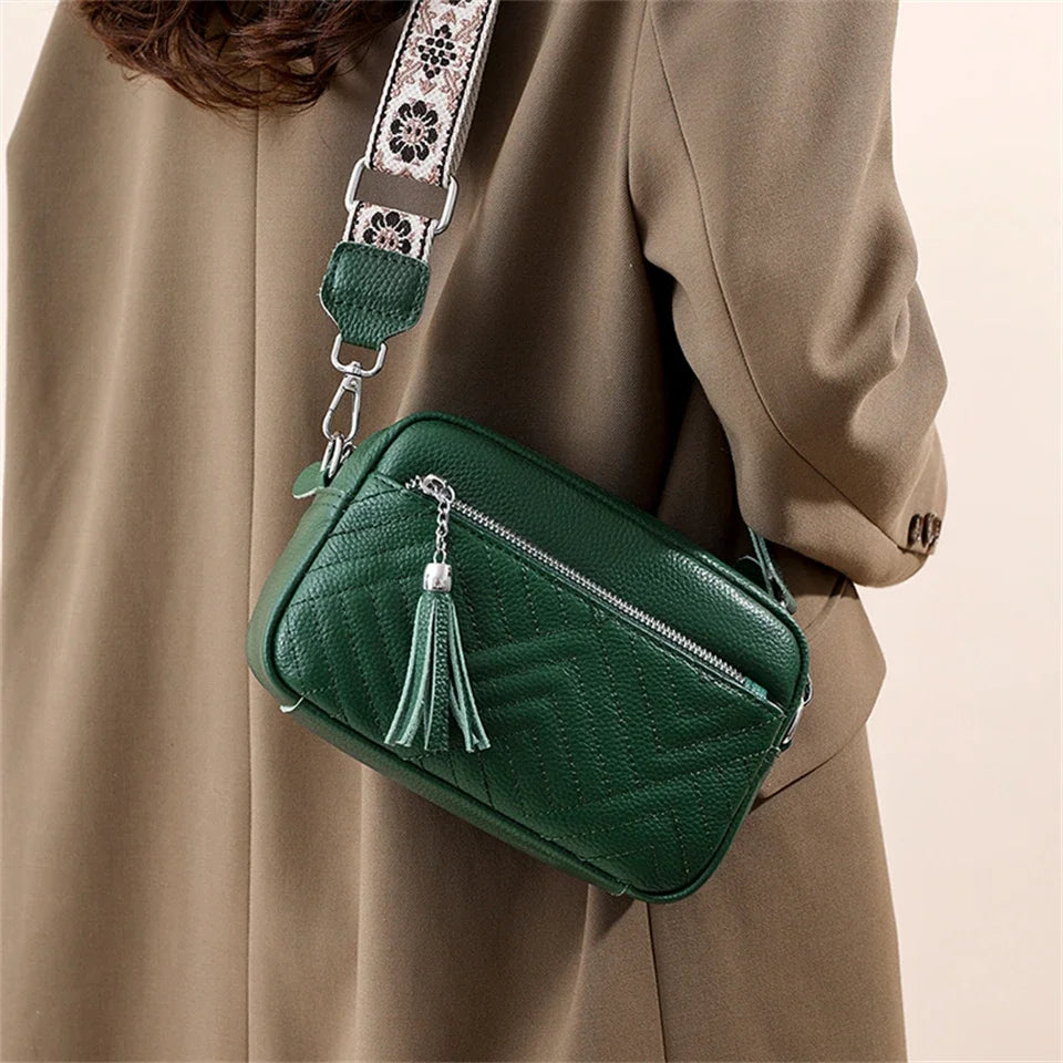 Textured leather crossbody bag
