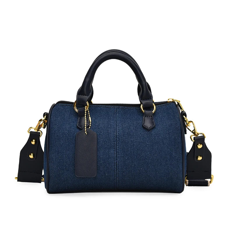 Retro large strap denim shoulder handbag