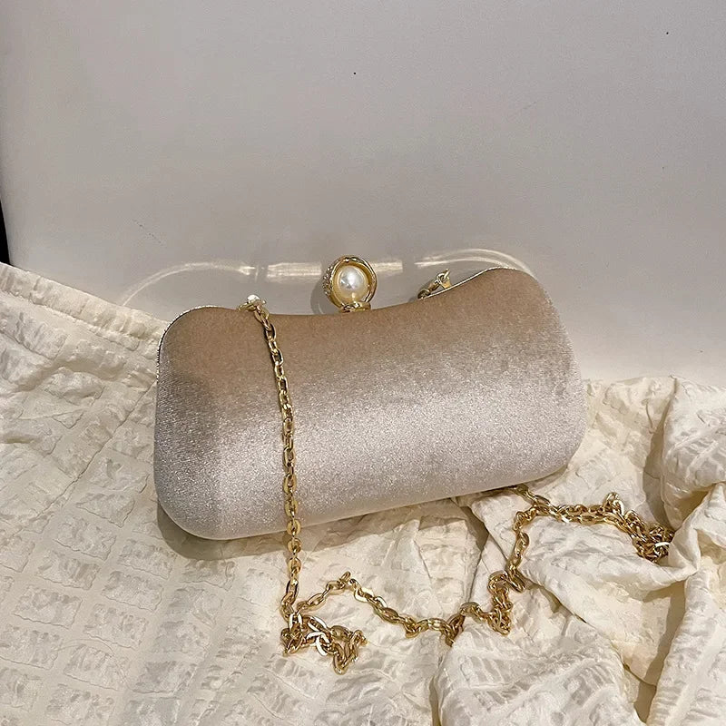 Corduroy clutch bag with  chain strap