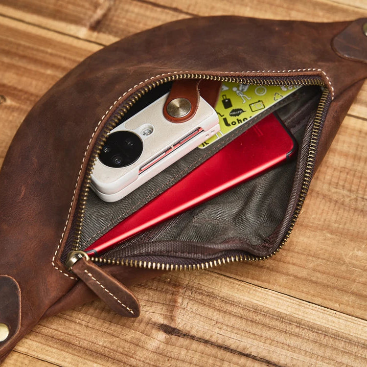 Streetwear-style leather bum bag