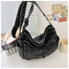 Denim top-handle handbag