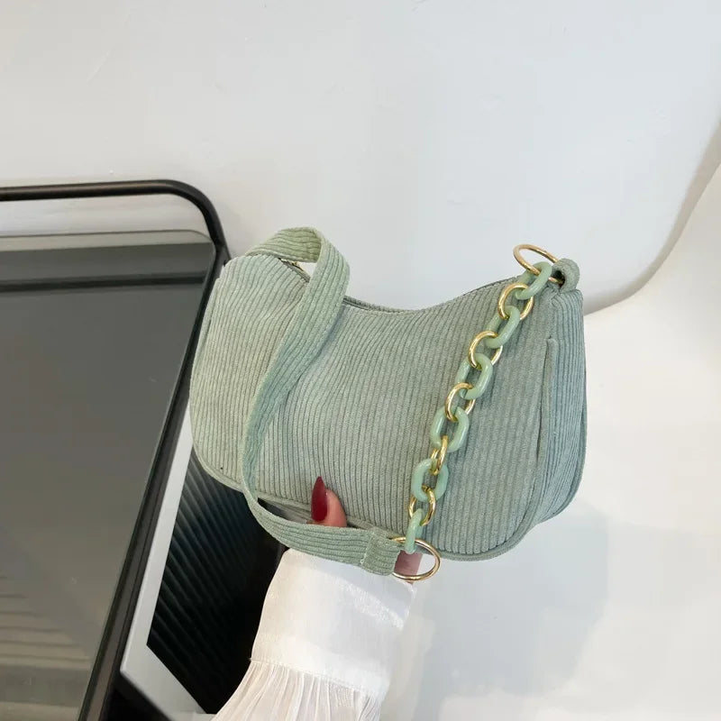 Corduroy handbag set with soft chain handle