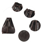 Compact drawstring pouch in leather