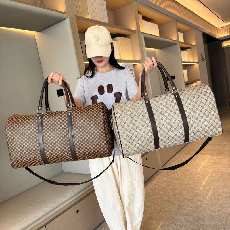 Textured leather travel duffle bag