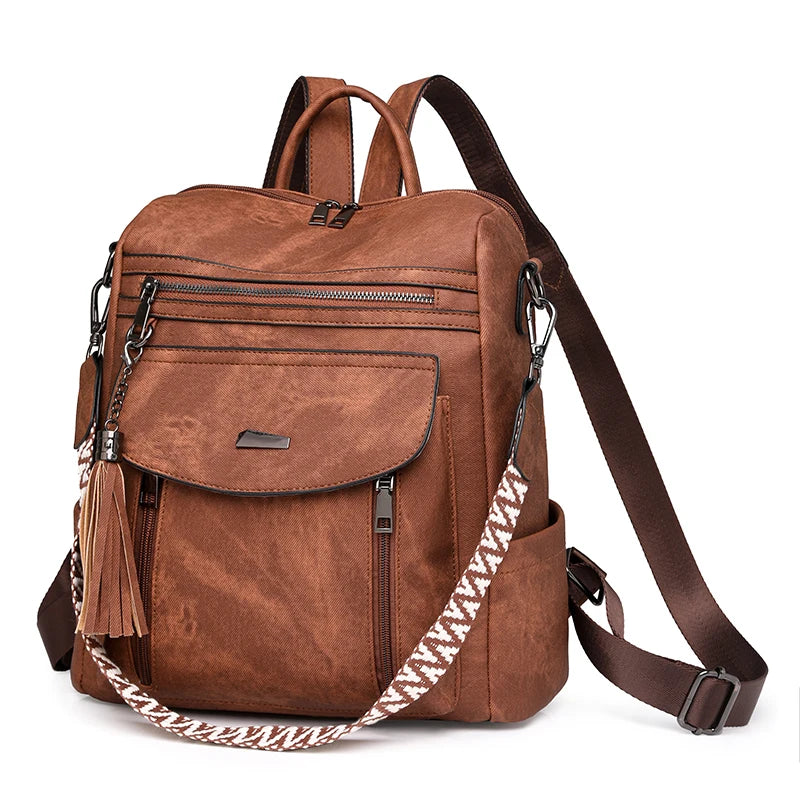 Vintage leather school knapsack