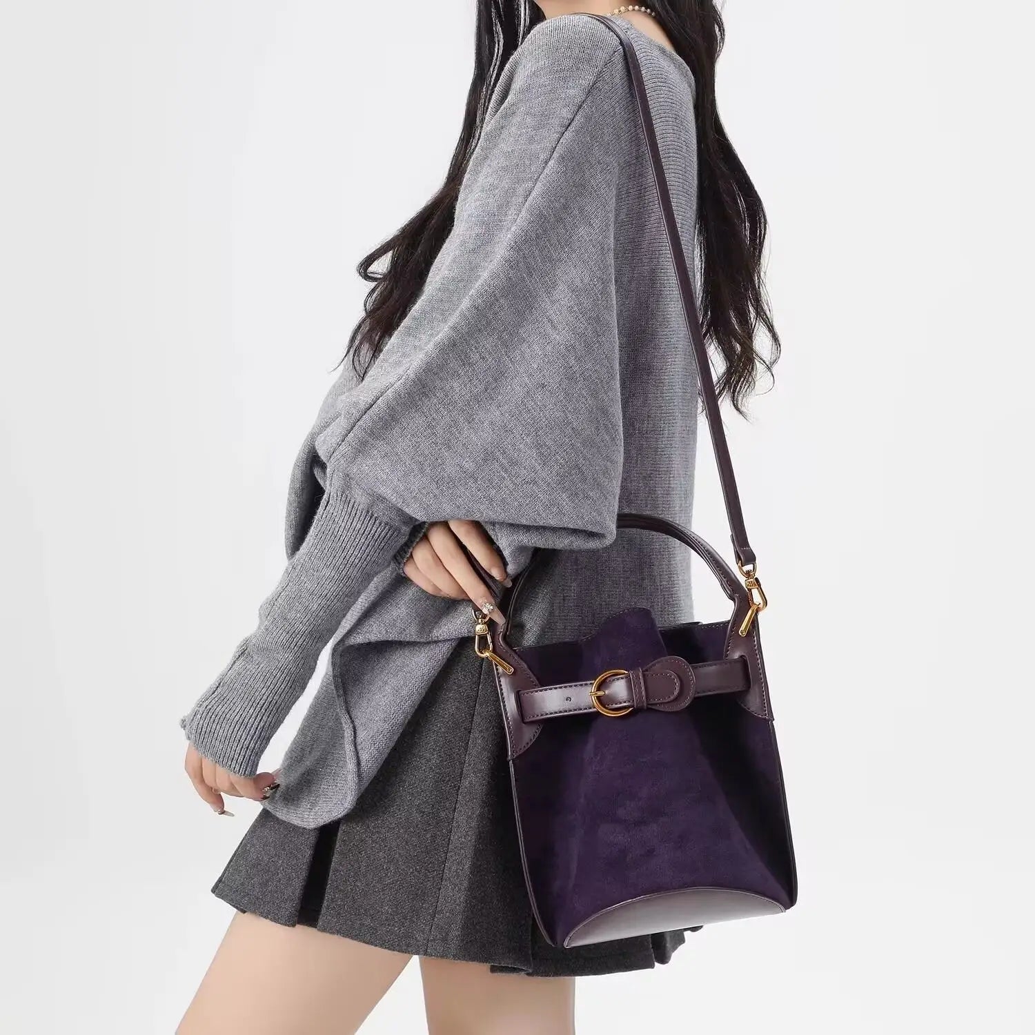Small brown corduroy handbag with top handle