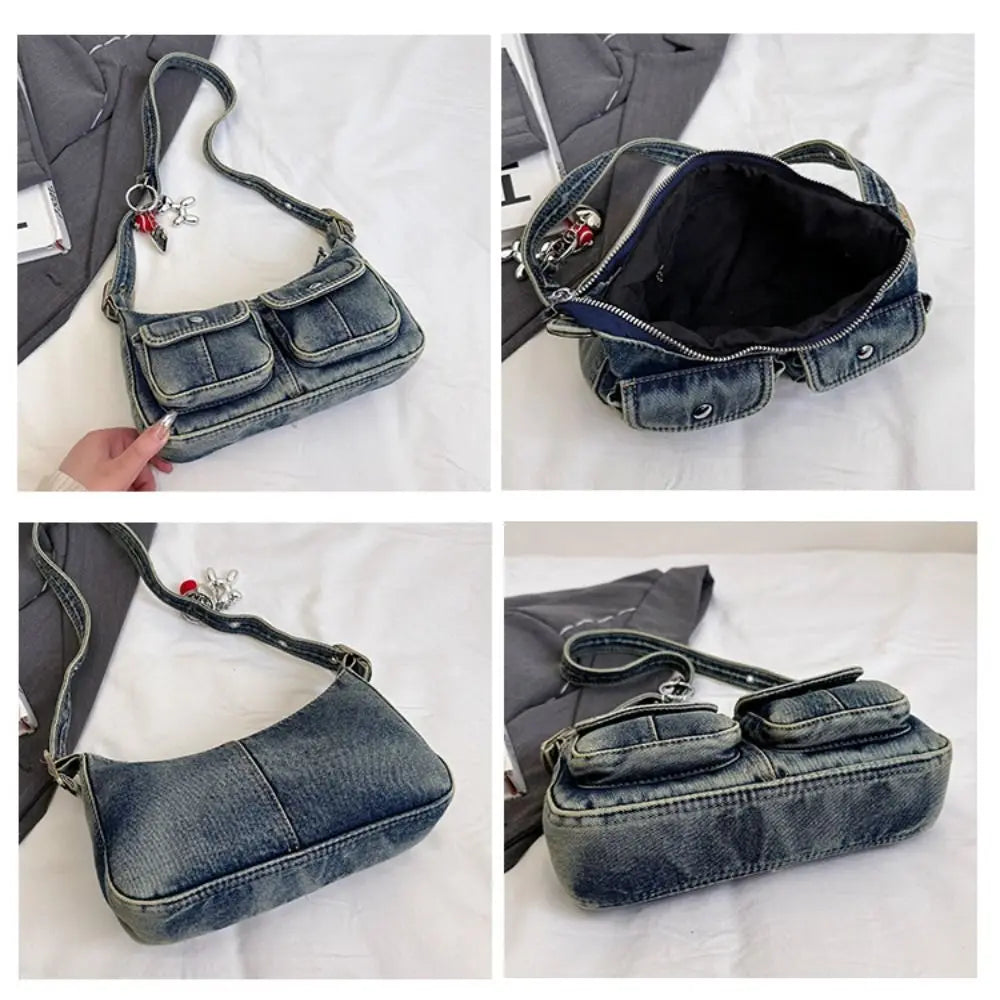 Denim handbag with front pockets
