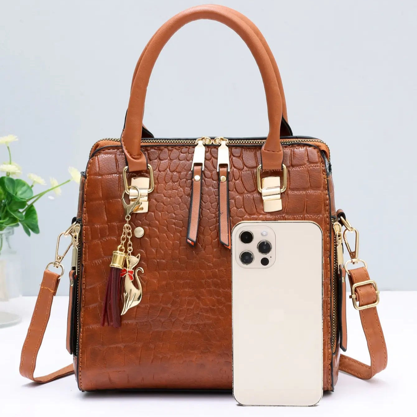 Top-handle leather handbag