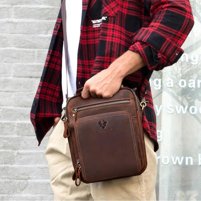 Compact leather crossbody satchel