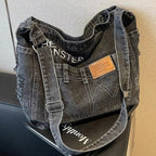 Distressed denim tote bag