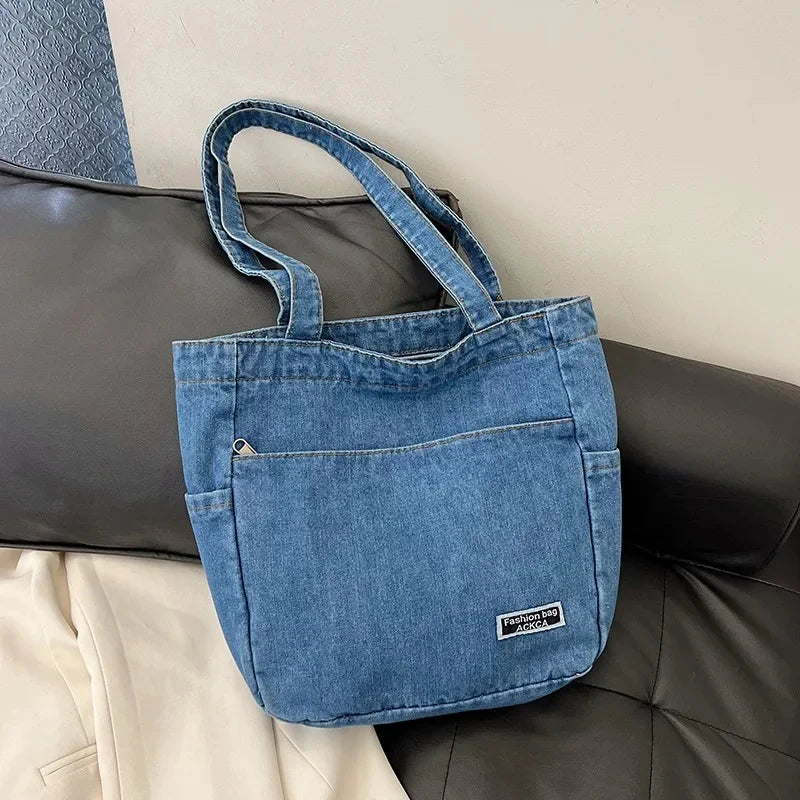 Denim tote bag with soft handles