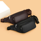 Large capacity leather bum bag for men