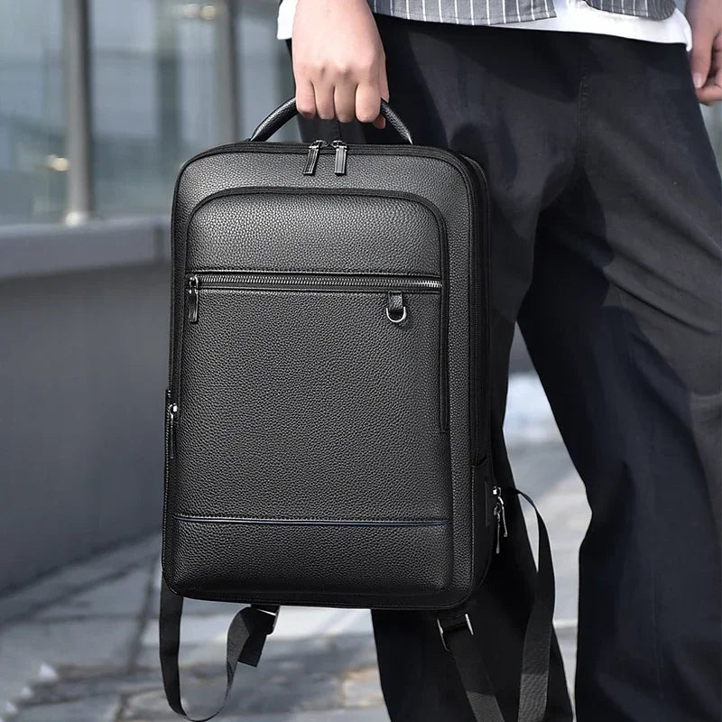 Business leather laptop backpack