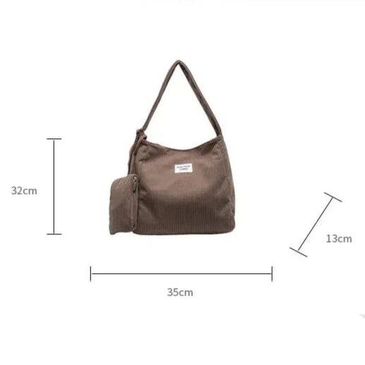 Women’s small corduroy tote bag with matching pouch