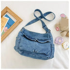 Denim top-handle handbag