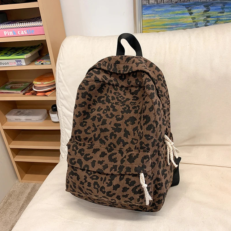 Leopard corduroy backpack