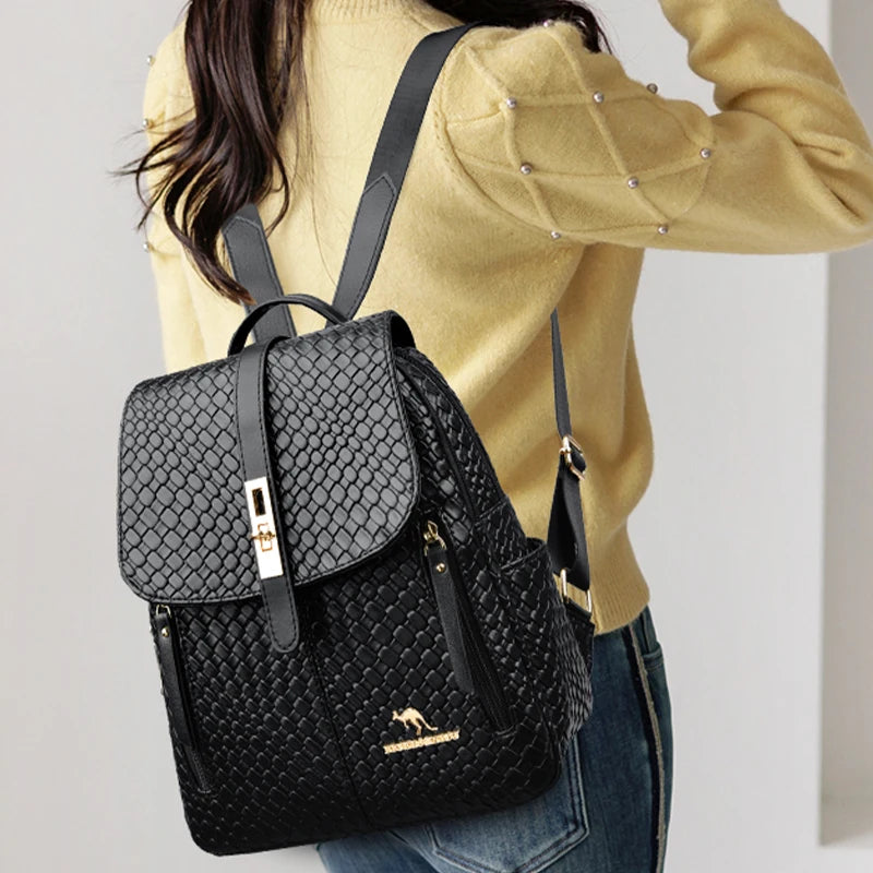 Everyday black leather backpack