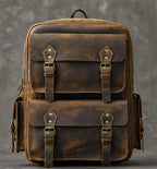 Large leather rucksack with buckles