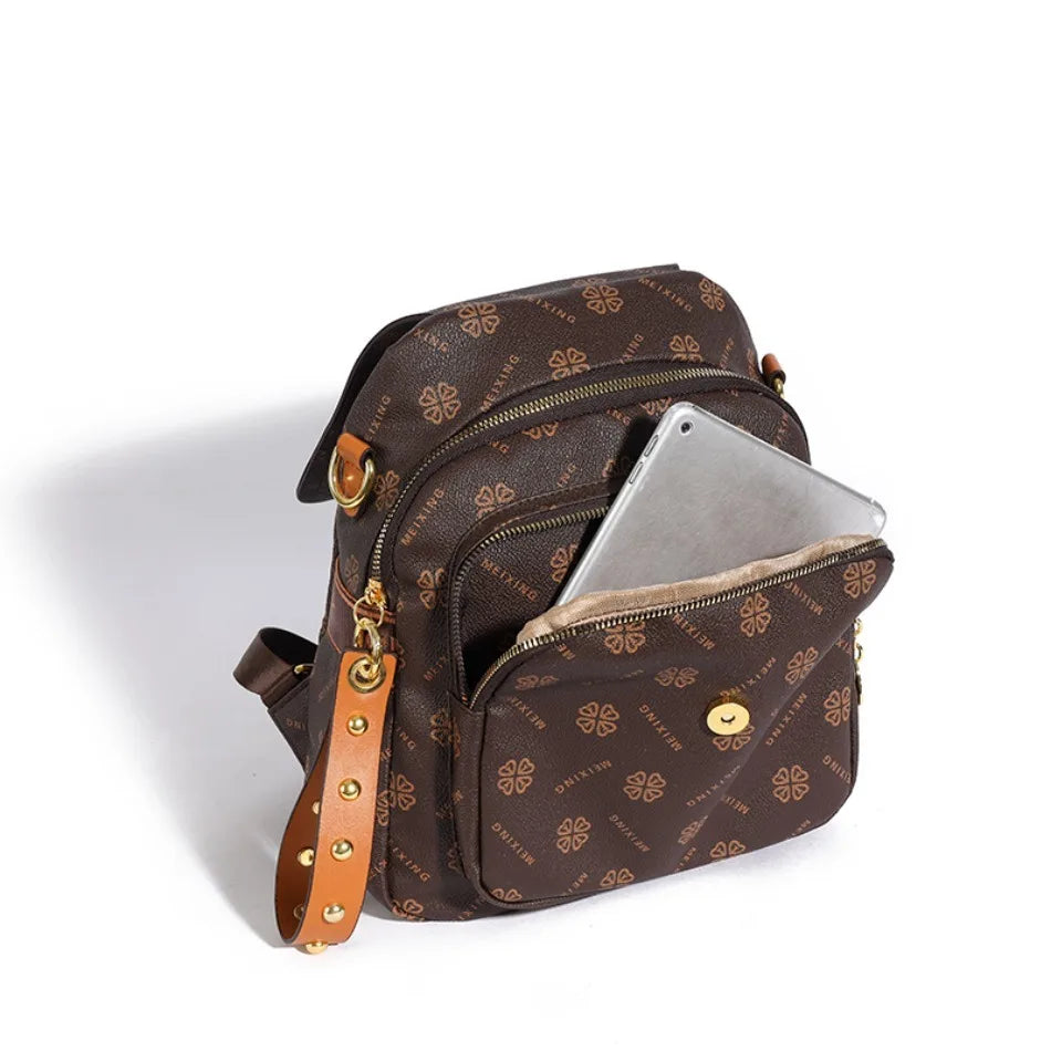 Designer-style leather knapsack