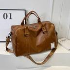 Retro-style leather weekender duffle bag