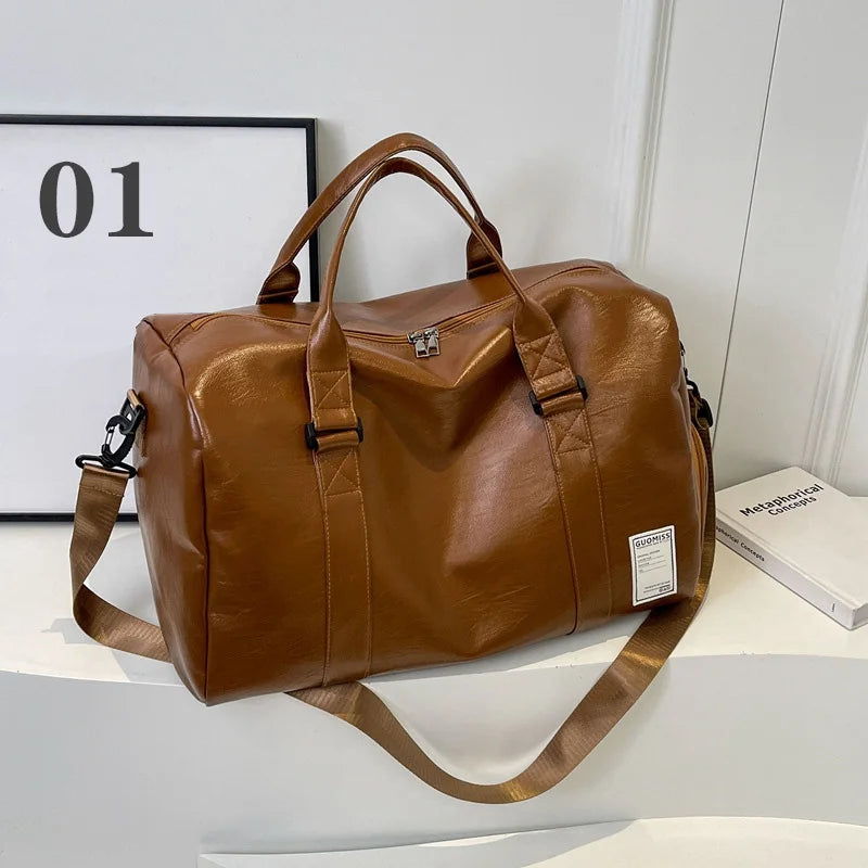 Retro-style leather weekender duffle bag