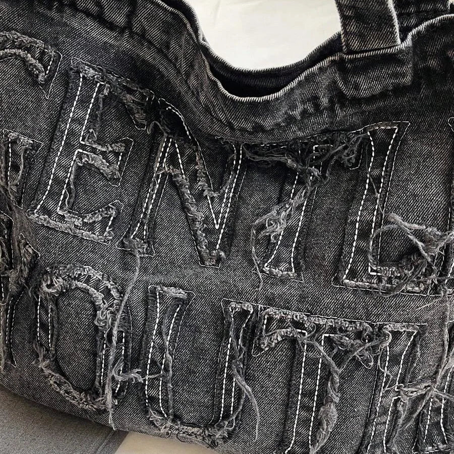 Foldable denim tote bag