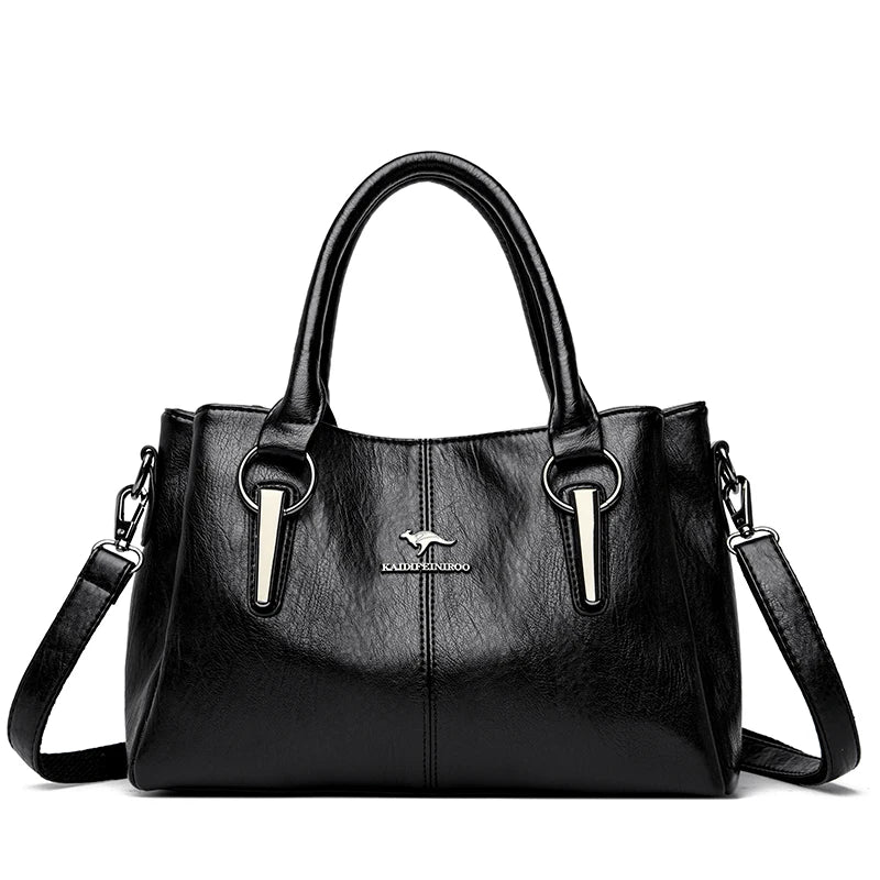 Leather handbag with detachable shoulder strap