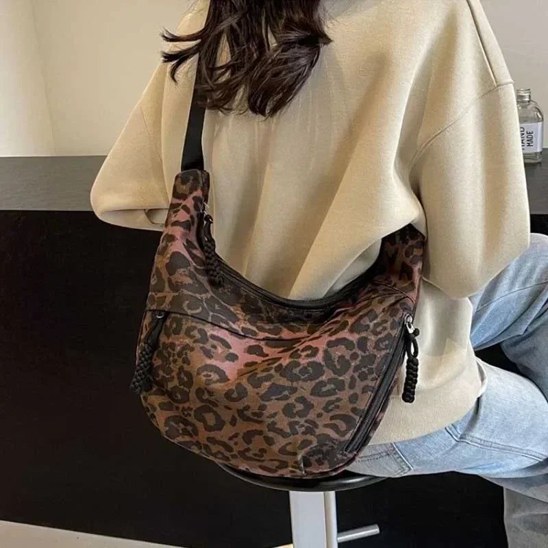 Leopard print corduroy crossbody handbag
