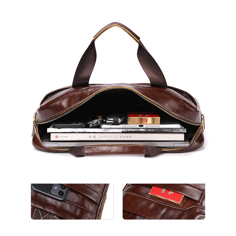 Multi-pocket leather laptop bag