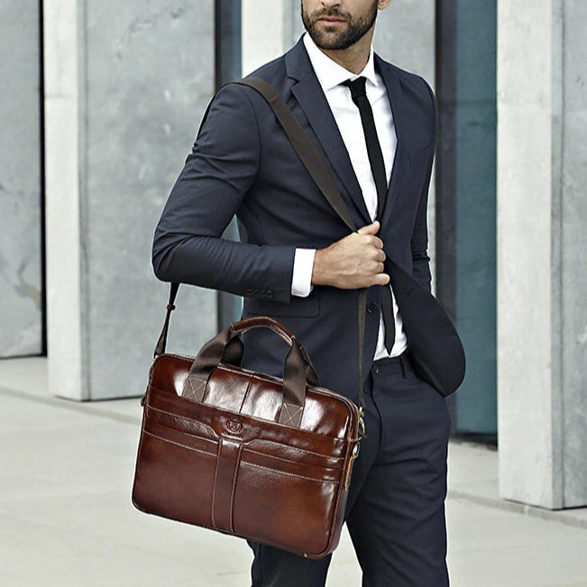 Multi-pocket leather laptop bag