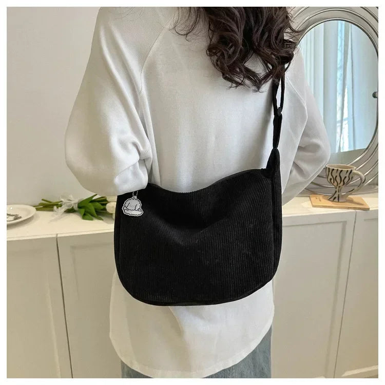 Corduroy handbag with adjustable shoulder strap