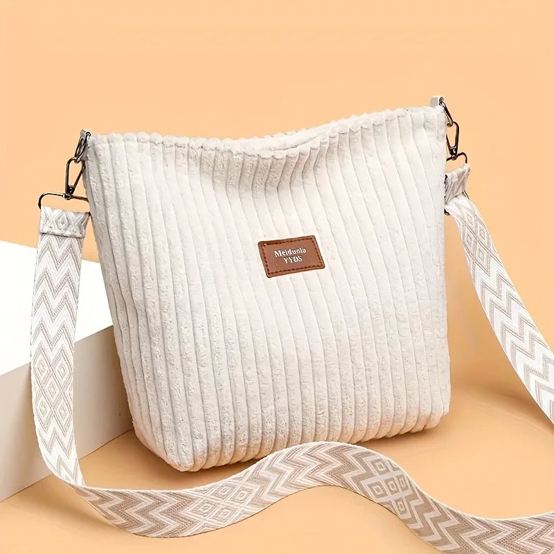 Large capacity corduroy shoulder handbag