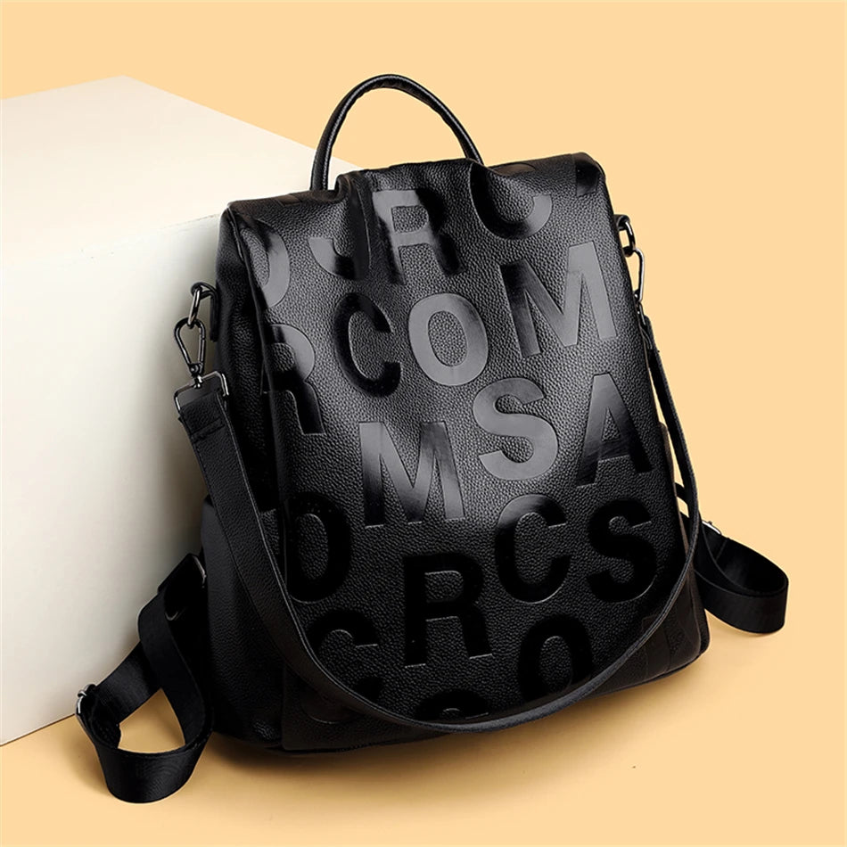 Urban chic anti-theft leather knapsack