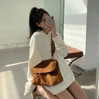 Suede tote bag with large shoulder strap