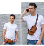 Dual-pocket leather fanny pack