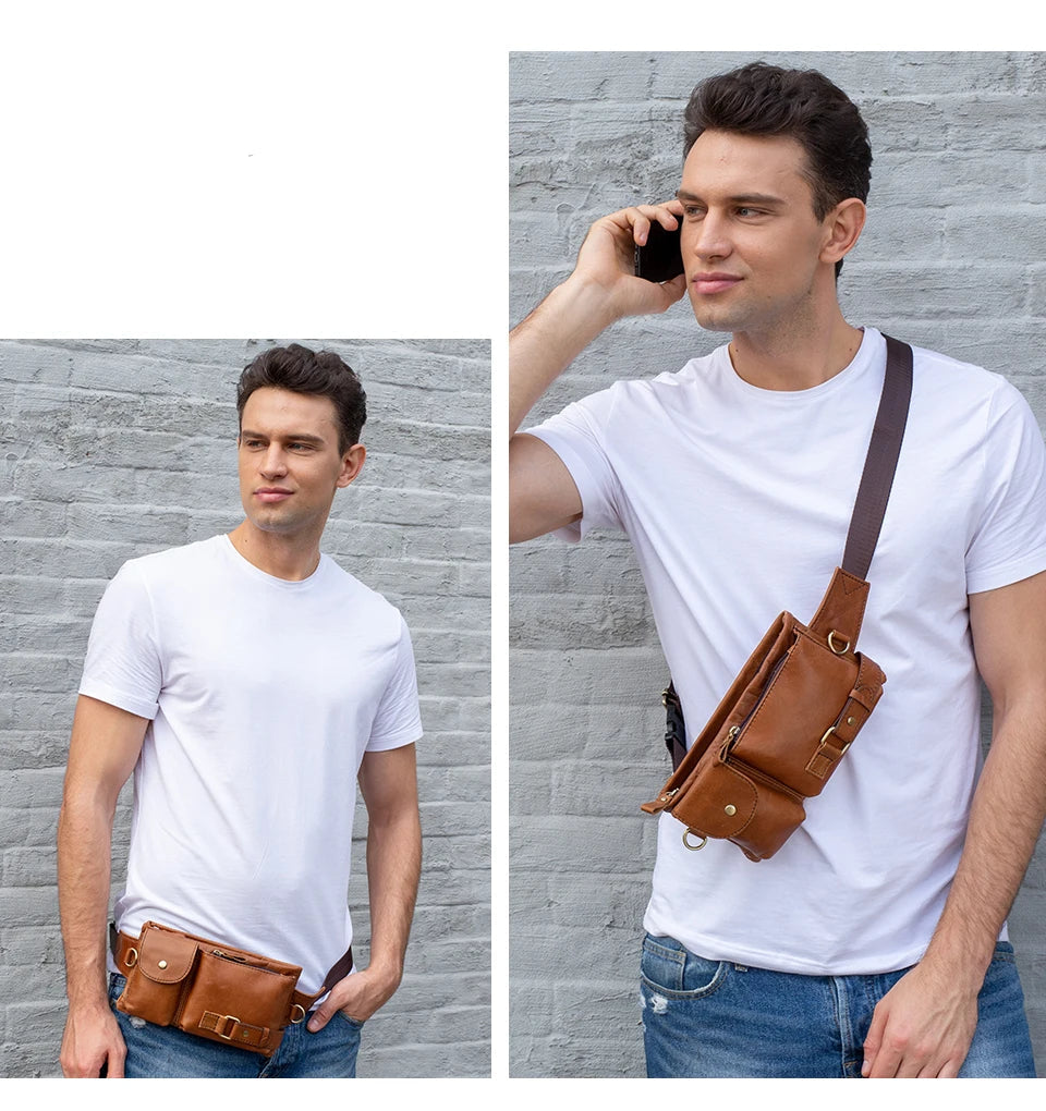 Dual-pocket leather fanny pack
