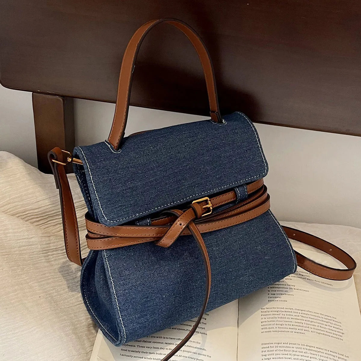 Elegant denim clutch bag for evening looks