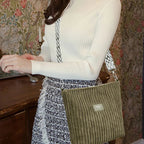 Large capacity corduroy shoulder handbag