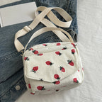 Stawberry corduroy handbag with top handle