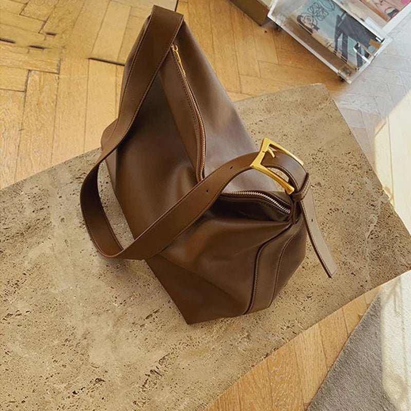 Large capacity leather hobo tote bag