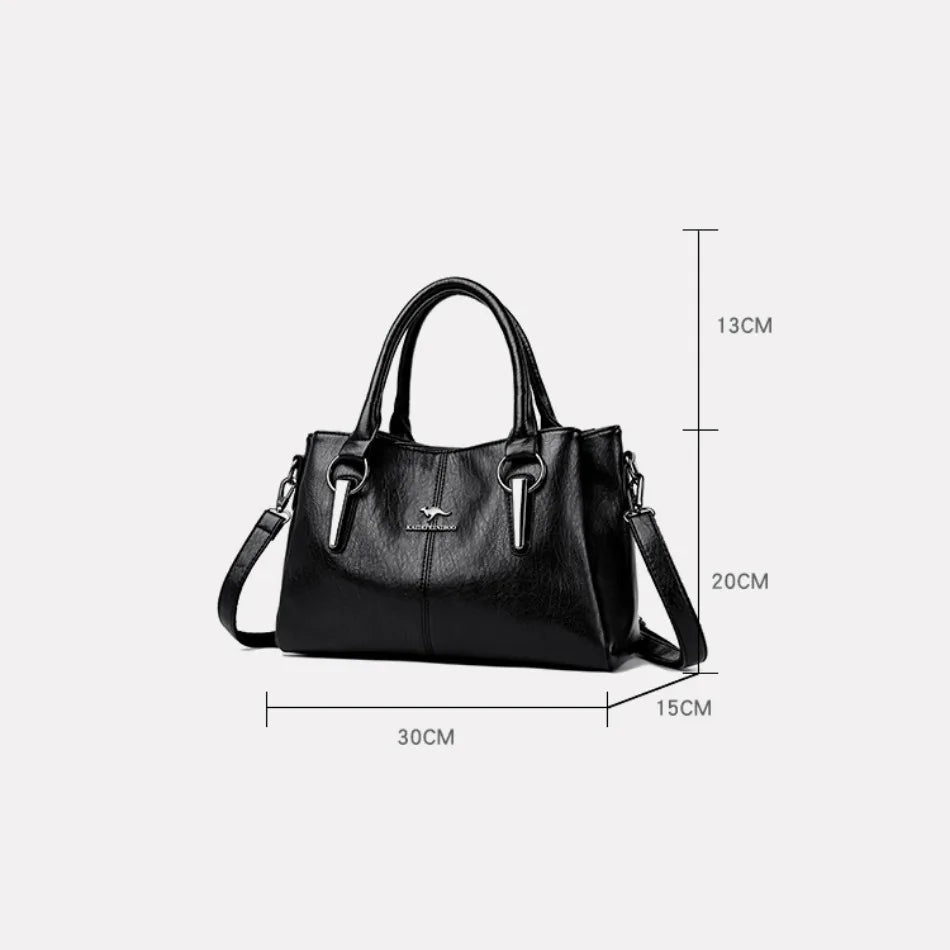 Leather handbag with detachable shoulder strap