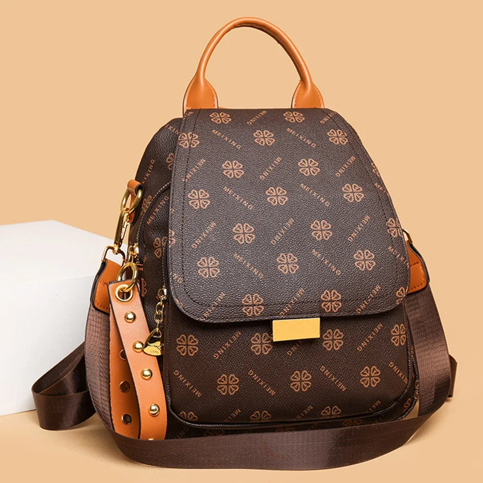 Designer-style leather knapsack