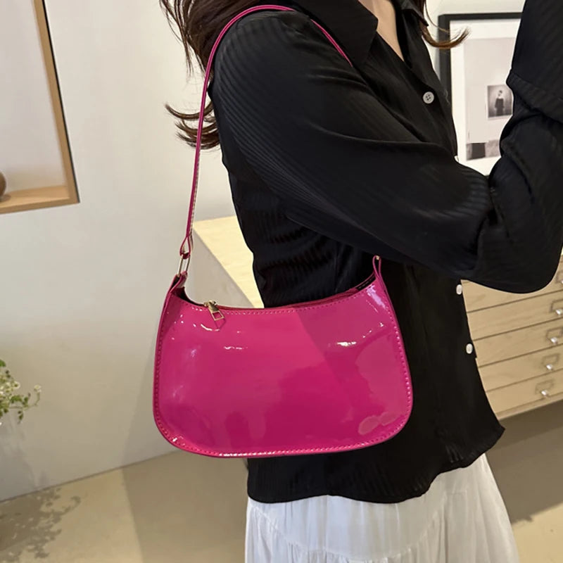 Shiny leather hobo bag