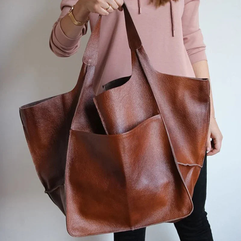 Soft oversized leather tote bag